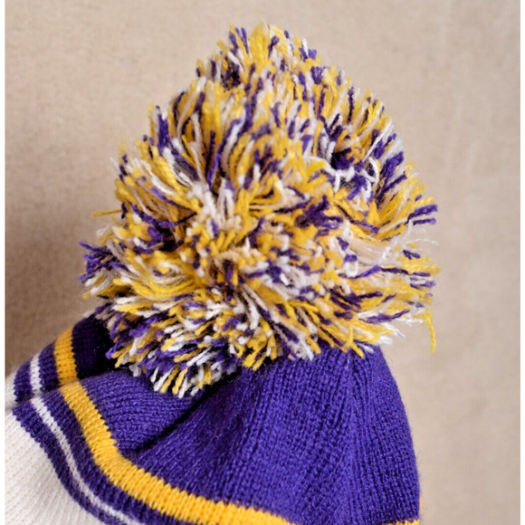 LSU Fighting Tigers Knit Cap with Pom-Pom Purple & Gold Embroidered Winter Hat - Picture 5 of 11